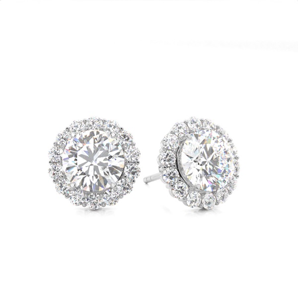 White Gold Round Diamond Halo Earrings