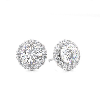 White Gold Round Diamond Halo Earrings