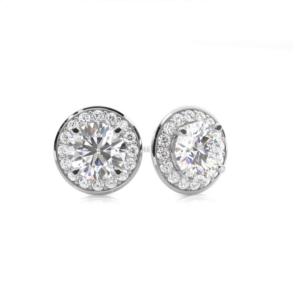 White Gold Round Diamond Halo Earrings
