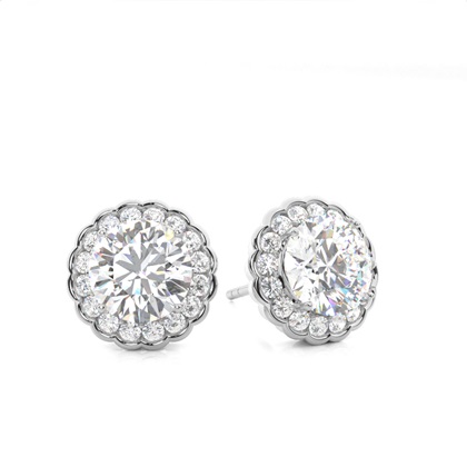 White Gold Round Diamond Halo Earrings