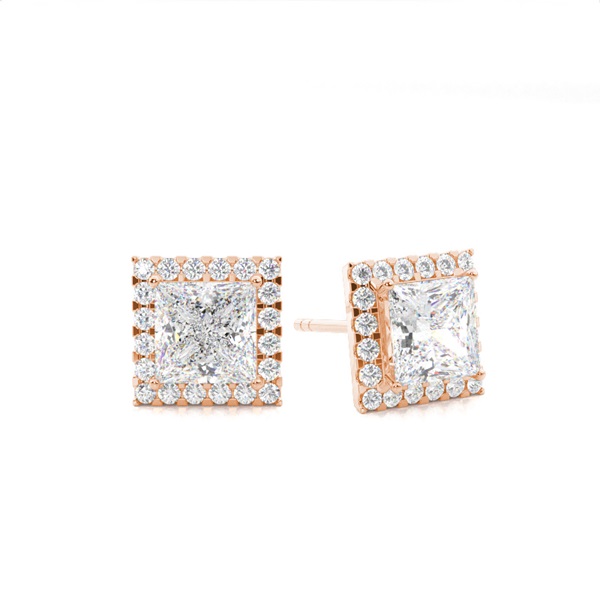 White Gold Princess Diamond Halo Earrings