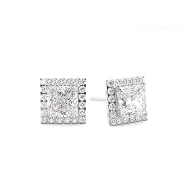 White Gold Princess Diamond Halo Earrings