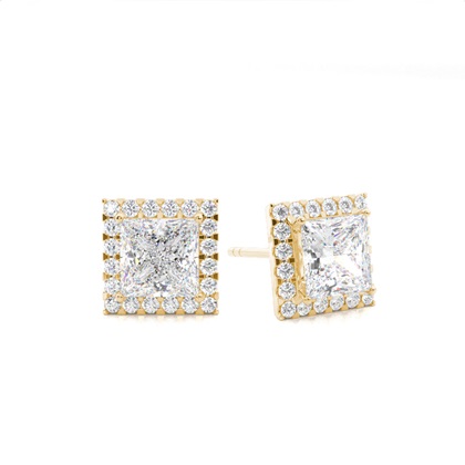 White Gold Princess Diamond Halo Earrings