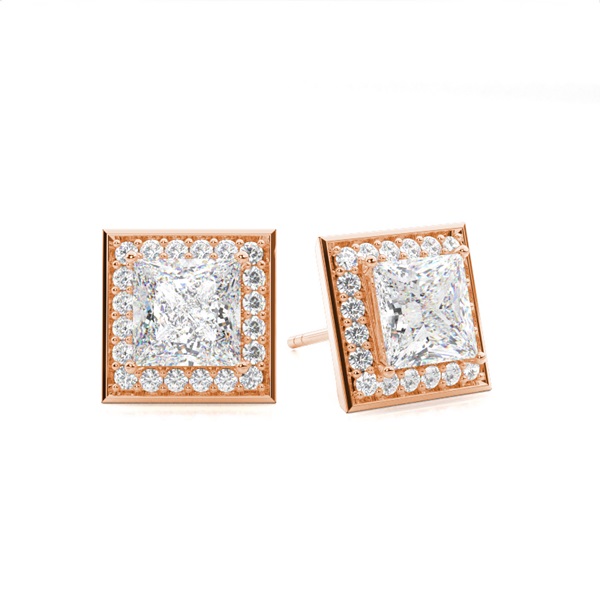 White Gold Princess Diamond Halo Earrings