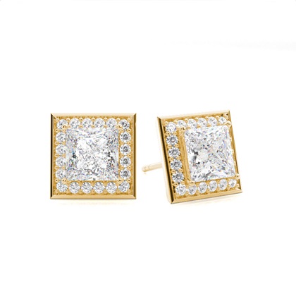 White Gold Princess Diamond Halo Earrings