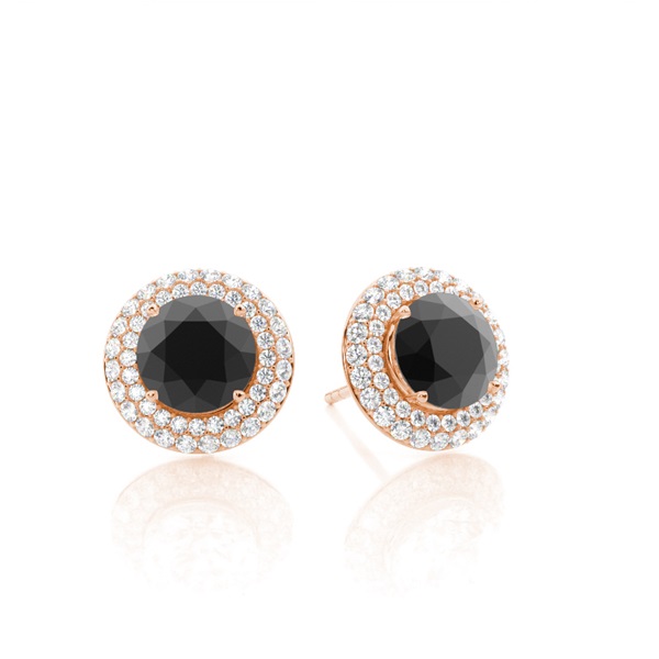 White Gold Round Black Diamond Earrings