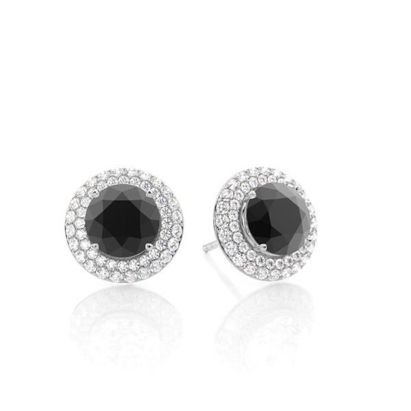 White Gold Round Black Diamond Earrings