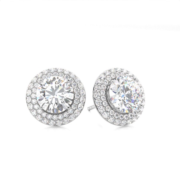 White Gold Round Diamond Halo Earrings