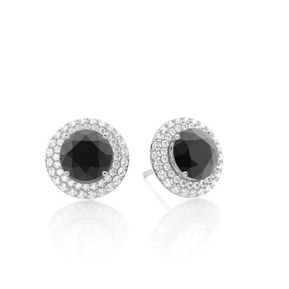 White Gold Round Black Diamond Earrings