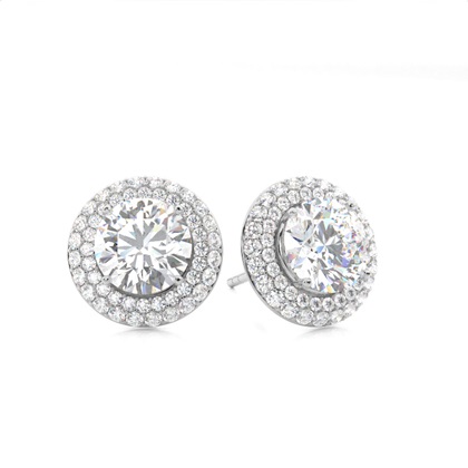 White Gold Round Diamond Halo Earrings