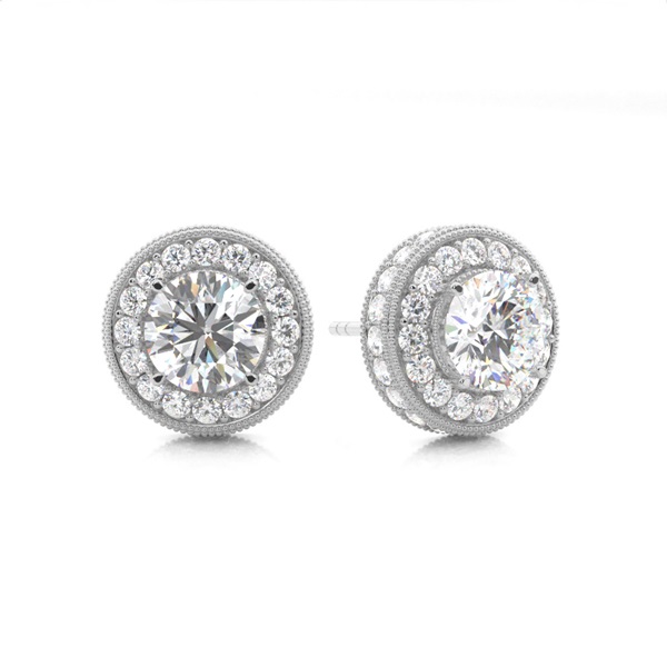 White Gold Round Diamond Halo Earrings
