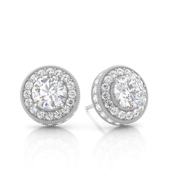 Prong Setting Round Moissanite Halo Stud Earring