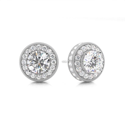 White Gold Round Diamond Halo Earrings