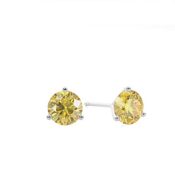 3 Prong Yellow Diamond Stud Earring