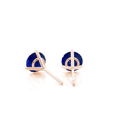 3-poliger runder blauer Saphir-Ohrstecker