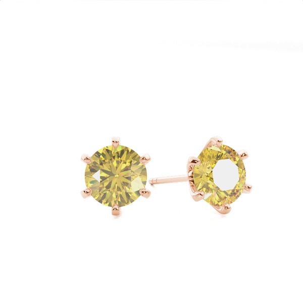 6 Prong Yellow Diamond Stud Earring