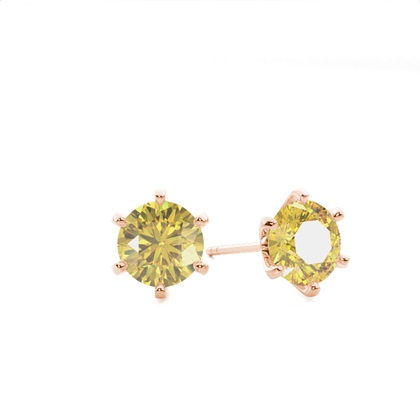 6 Prong Yellow Diamond Stud Earring
