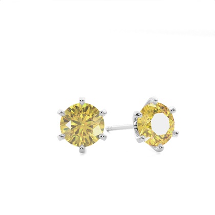 6 Prong Yellow Diamond Stud Earring