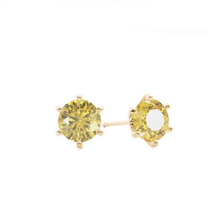 6 Prong Yellow Diamond Stud Earring