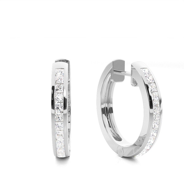 White Gold Princess Diamond Hoop Earrings