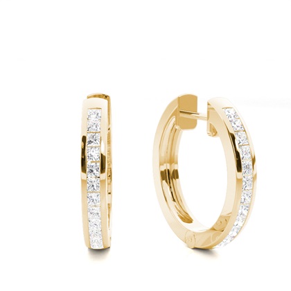 Yellow Gold Diamond Hoop Diamond Earrings