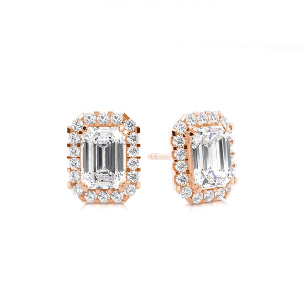 White Gold Emerald Diamond Halo Earrings