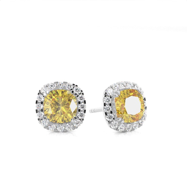 Yellow Diamond Halo Stud Earring