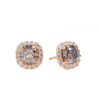 White Gold Cushion Champagne Diamond Halo Earrings