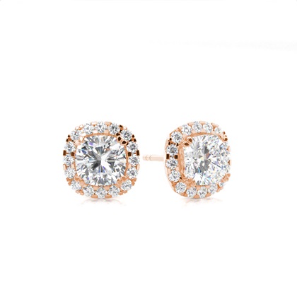 Rose Gold Halo Diamond Earrings