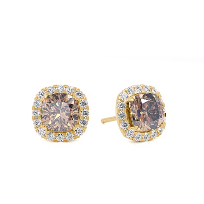 White Gold Cushion Champagne Diamond Halo Earrings