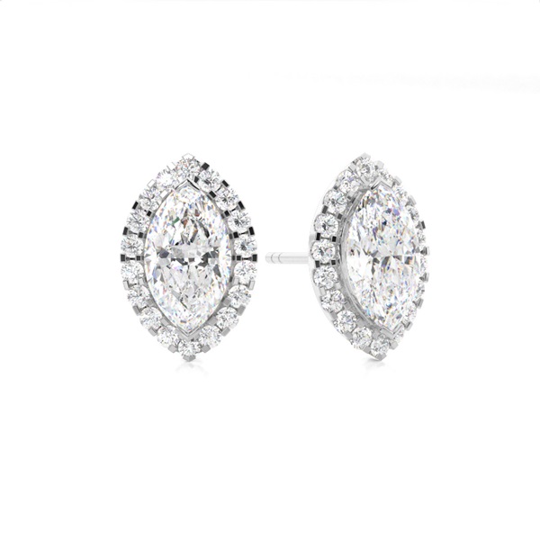 White Gold Marquise Diamond Halo Earrings