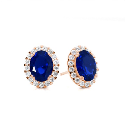 Oval Rose Gold Sapphire Earrings Diamond