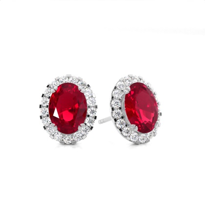 4 Prong Setting Halo Ruby Earring