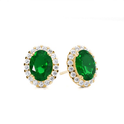 Yellow Gold Emerald Diamond Earrings Diamond