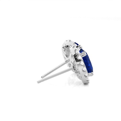 Halo Blue Sapphire-Ohrring in einer 4-Krappen-Fassung