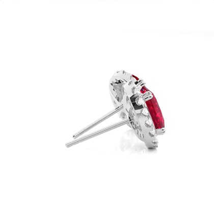 Halo-Rubinohrring in 4 Krappenfassung