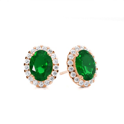 4 Prong Setting Halo Emerald Earring