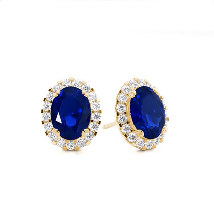 4 Prong Setting Halo Blue Sapphire Earring