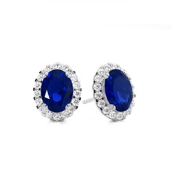 Halo Blue Sapphire-Ohrring in einer 4-Krappen-Fassung