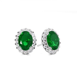 4 Prong Setting Halo Emerald Earring