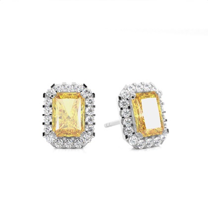 Yellow Diamond Halo Stud Earring
