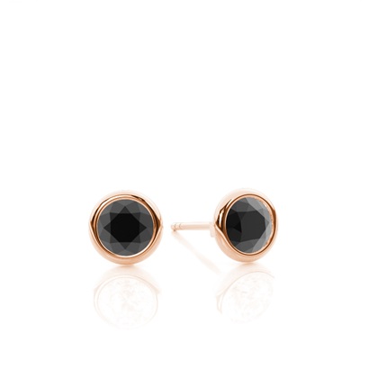Bezel Set Round Black Diamond Stud Earrings