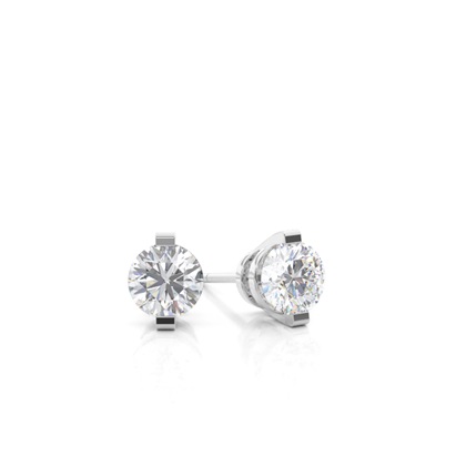 Bar Setting Round Moissanite Stud Earring