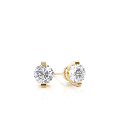 Bar Setting Round Moissanite Stud Earring