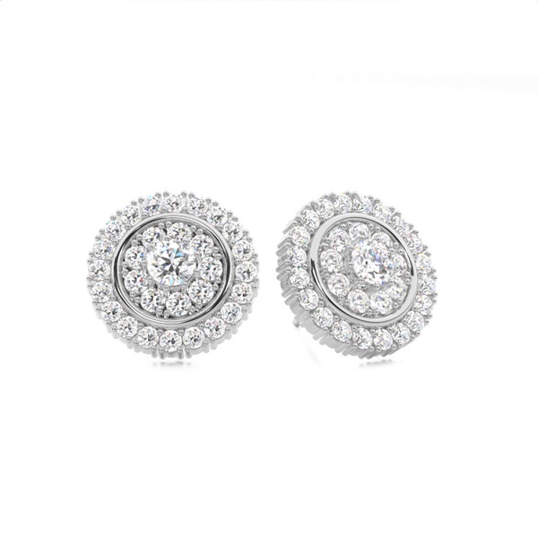 White Gold Round Diamond Cluster Earrings