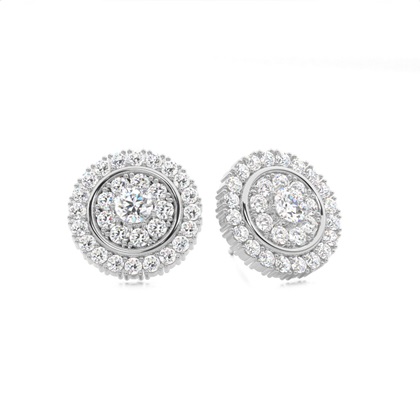 White Gold Round Diamond Cluster Earrings