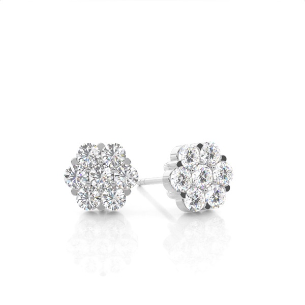 White Gold Round Diamond Cluster Earrings