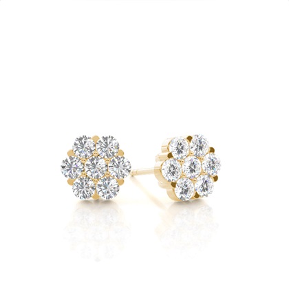 Yellow Gold Cluster Diamond Earrings