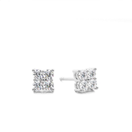 White Gold Round Diamond Cluster Earrings