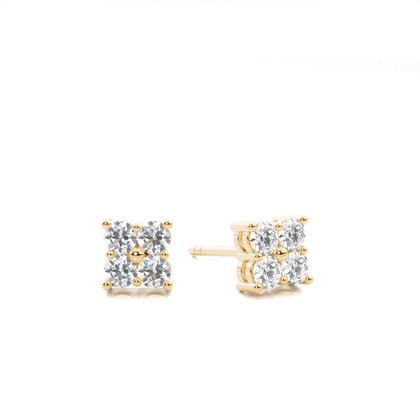 Yellow Gold Cluster Diamond Earrings